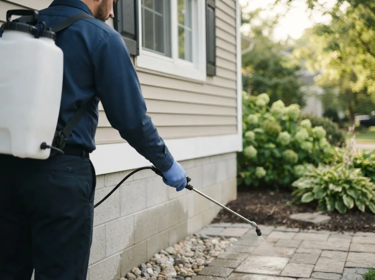 Pest control technician inspecting a home in Fort Lee, VA
